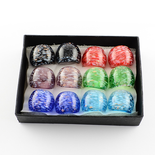 

PandaHall Handmade Gold Sand Lampwork Wide Band Rings, Mixed Color, 17~19mm, about 12pcs/box Gold Sand Lampwork Multicolor