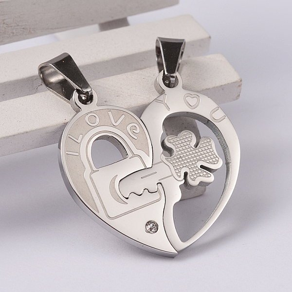 

PandaHall Heart 304 Stainless Steel Rhinestone Split Pendants, Couple Pendants, Stainless Steel Color, 32x31x3mm, Hole: 4x8mm Stainless..., Clear