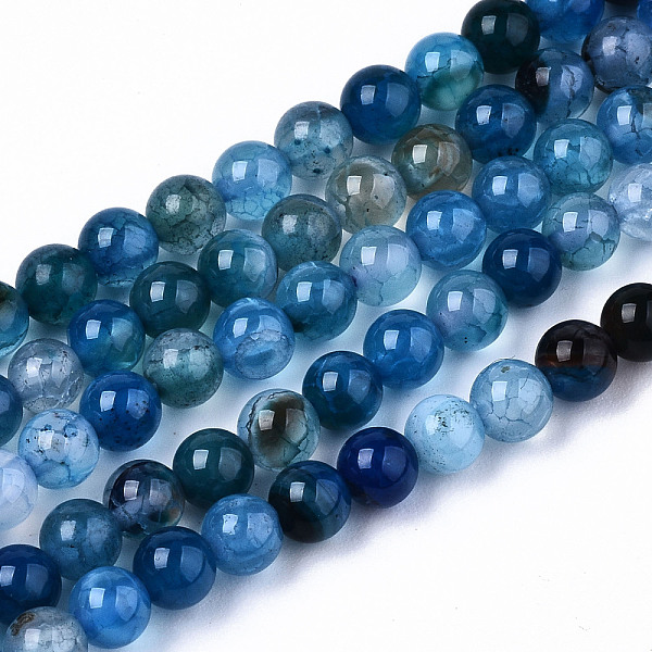

PandaHall Natural Crackle Agate Beads Strands, Dyed, Round, Blue, 4mm, Hole: 0.5mm, about 91~95pcs/strand, 14.57 inch~15.35 inch(37~39cm)...