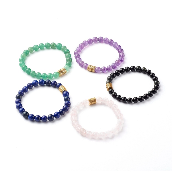 

PandaHall Natural Mixed Stone Stretch Bracelet, with Brass Spacer Beads, Round, Inner Diameter: 2-1/8 inch(5.5cm) Mixed Stone