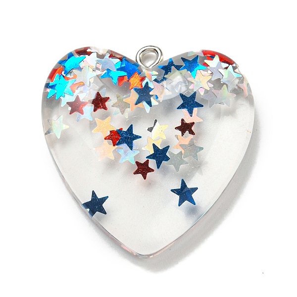 

PandaHall Independence Day Transparent Resin Pendants, with Paillettes & Platinum Plated Iron Loops, Colorful, Heart, 29.5x28x6.5mm, Hole..., Clear