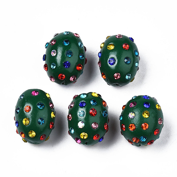 

PandaHall Polymer Clay Rhinestone Beads, Pave Disco Ball Beads, Oval, Dark Green, PP15(2.1~2.2mm), 16.5~18x13~14mm, Hole: 1mm Polymer..., Multicolor