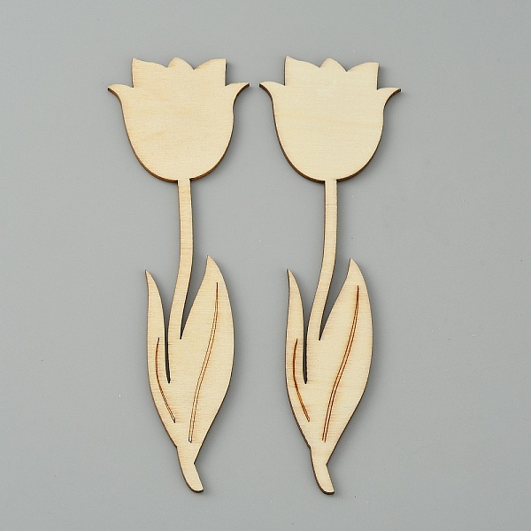 

PandaHall Unfinished Wood Sheet, Wood Flower Cutouts, Tulip Shape, Cornsilk, 15.2x4.7x0.25cm Wood Gold