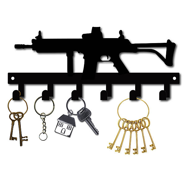 PandaHall Iron Wall Mounted Hook Hangers, Decorative Organizer Rack with 6 Hooks, for Bag Clothes Key Scarf Hanging Holder, Gun Pattern...