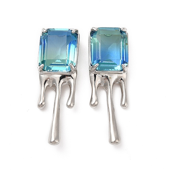 

PandaHall Sky Blue Glass Melting Rectangle Stud Earrings, Rack Plating Brass Jewelry for Women, Cadmium Free & Lead Free, Platinum...