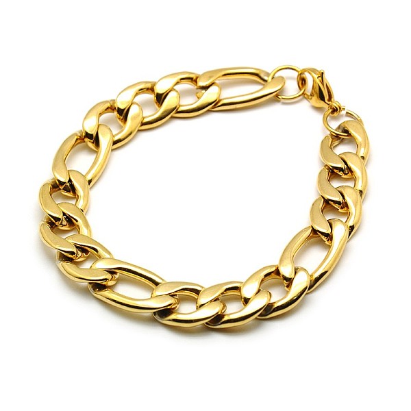 

PandaHall Trendy 304 Stainless Steel Figaro Chain Bracelets, with Lobster Claw Clasps, Golden, 8-5/8 inch(220mm), 12mm 304 Stainless Steel