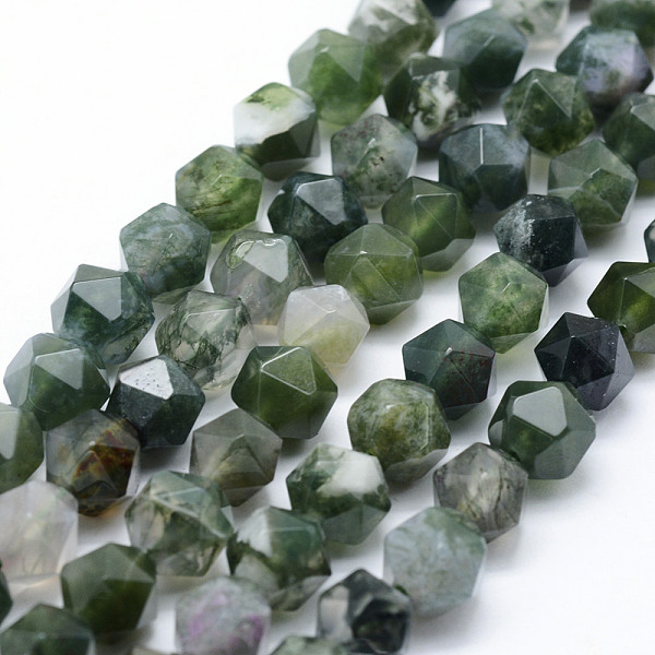

PandaHall Natural Moss Agate Beads Strands, Star Cut Round Beads, Faceted, 10~10.5mm, Hole: 1mm, about 37~40pcs/strand, 15.5~15.7 inch..., Green