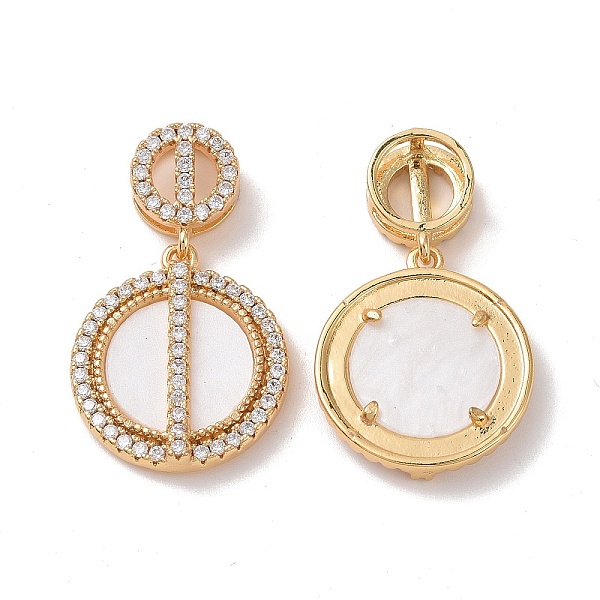 

PandaHall Brass Rhinestone Pendants, with Natural Shell, Flat Round, Golden, 30x17.5x5mm, Hole: 5mm Brass+Rhinestone Flat Round Clear
