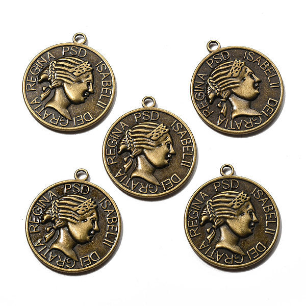 

PandaHall Tibetan Style Alloy Pendants, Lead Free and Cadmium Free, Flat Round, Antique Bronze Color, about 40mm long, 35mm wide, 2mm thick...
