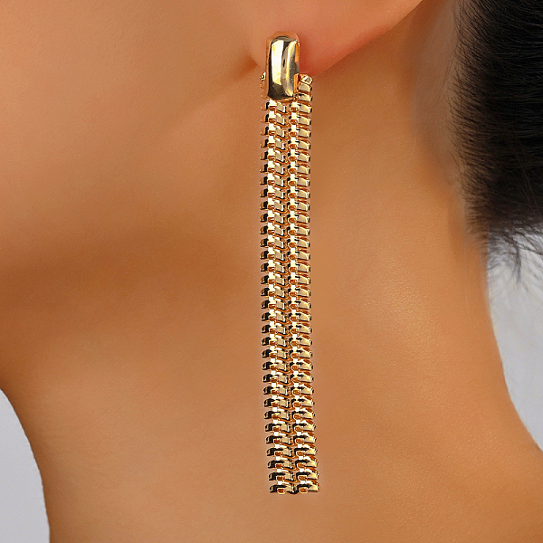 

PandaHall Fashionable Gold Plated Brass Snake Bone Tassel Stud Earrings for Women Brass
