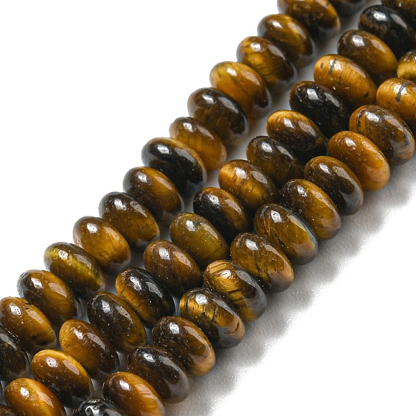 

PandaHall Natural Tiger Eye Beads Strands, Rondelle, 4~4.5x2~2.5mm, Hole: 1.2mm, about 155~163pcs/strand, 15.24''~15.31''(38.7~38.9cm) Tiger...