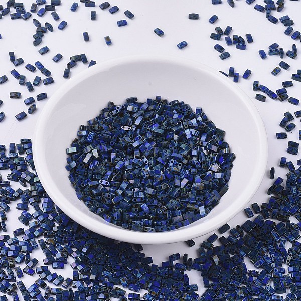 

PandaHall MIYUKI Half TILA Beads, Japanese Seed Beads, 2 Hole, (HTL4518) Opaque Cobalt Picasso, 5x2.3x1.9mm, Hole: 0.8mm, about 250pcs/10g..., Blue