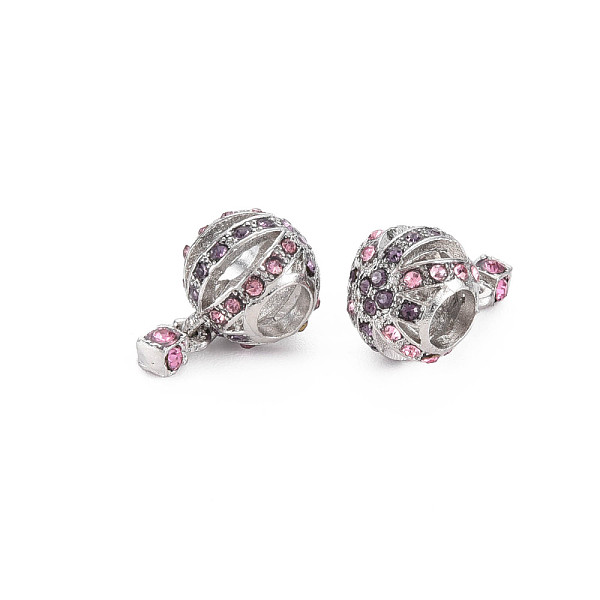 

PandaHall Rack Plating Alloy European Beads, with Rhinestone, Large Hole Beads, Cadmium Free & Nickel Free & Lead Free, Balloon, Platinum..., Pink