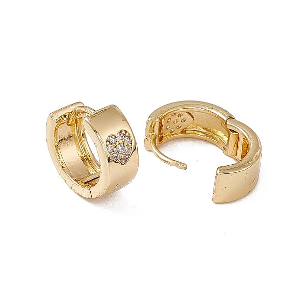 

PandaHall Clear Cubic Zirconia Heart Pattern Thick Hoop Earrings, Rack Plating Brass Jewelry for Women, Lead Free & Cadmium Free, Real 18K...