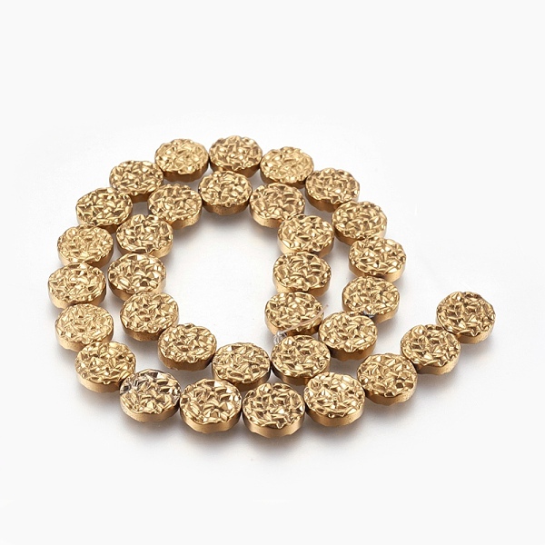 

PandaHall Electroplated Non-magnetic Synthetic Hematite Bead Strand, Flat Round, Golden Plated, 12x3.5mm, Hole: 1mm, about 33pcs/strand...