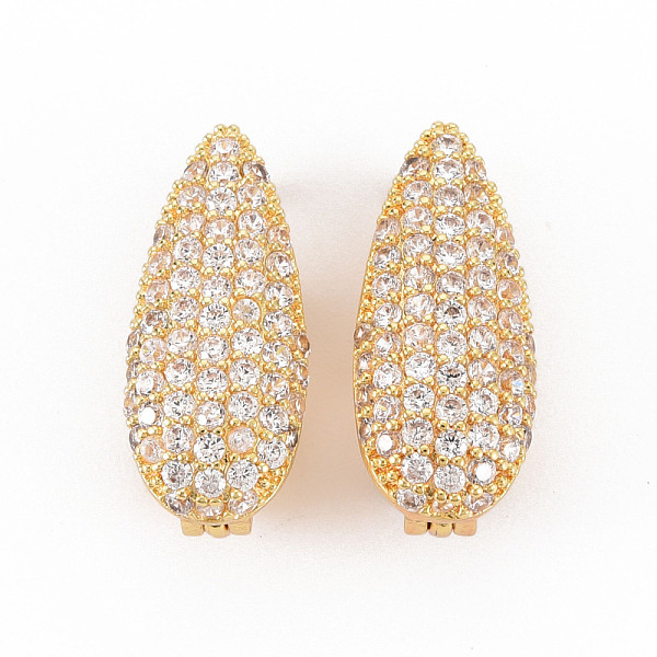 

PandaHall Brass Micro Pave Clear Cubic Zirconia Twister Clasps, Nickel Free, Teardrop, Real 18K Gold Plated, 21x9x10mm, Hole: 1.2mm Brass...