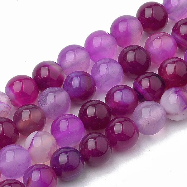 

PandaHall Dyed Natural Striped Agate/Banded Agate Round Bead Strands, Medium Violet Red, 4mm, Hole: 1mm, about 95pcs/strand, 15.7 inch...