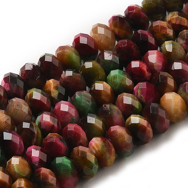 

PandaHall Natural Rainbow Tiger Eye Beads Strands, Dyed, Faceted, Rondelle, Goldenrod, 8x5mm, Hole: 1mm, about 71pcs/strand, 15.35 inch..., Gold