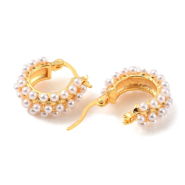 

PandaHall Plastic Pearl Beaded Hoop Earrings, Rack Plating Brass Jewelry for Women, Cadmium Free & Lead Free, Real 18K Gold Plated..., White