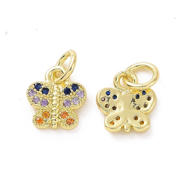 

PandaHall Brass Micro Pave Colorful Cubic Zirconia Charms, with Jump Ring, Butterfly Charm, Real 18K Gold Plated, 8x8.5x1.5mm, Hole: 3.2mm...