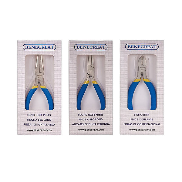 PandaHall Jewelry Pliers Sets, Long Nose Pliers & Side Cutting Pliers & Round Nose Pliers, Dodger Blue, Long Nose: 130x70x10mm, Side Cutting...