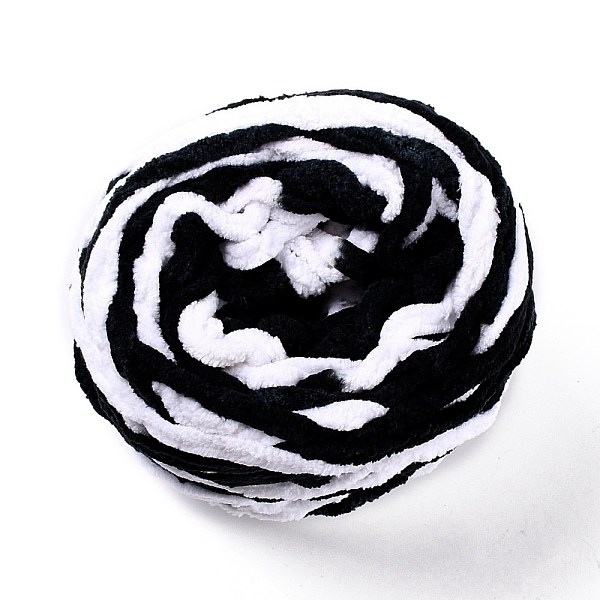 

PandaHall Soft Crocheting Yarn, Thick Knitting Yarn for Scarf, Bag, Cushion Making, Black, 7~8mm, 65.62 yard(60m)/roll Polyester Black