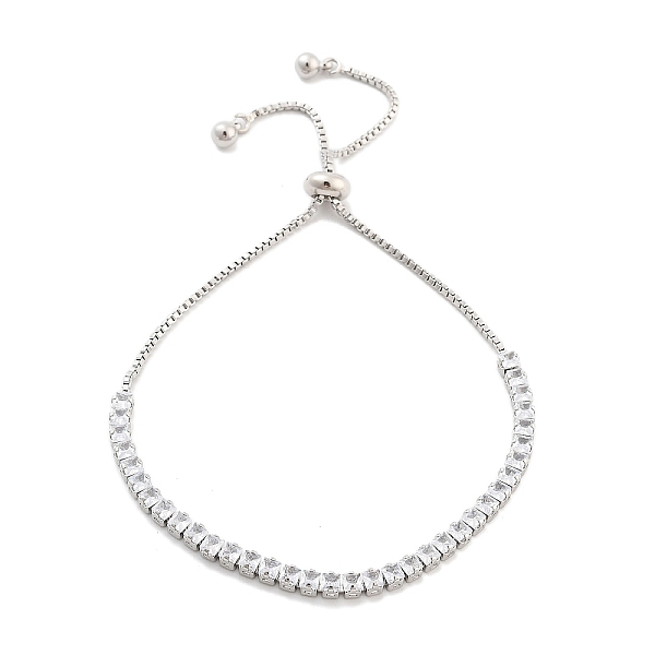 

PandaHall Brass Pave Clear Cubic Zirconia Square Box Chain Slider Bracelets, Nickle Free, Long-Lasting Plated, Platinum, 10-1/4 inch(26cm)...