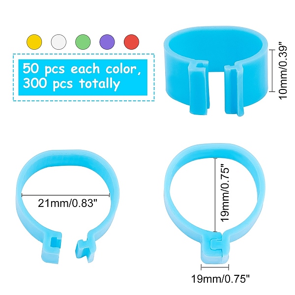 

PandaHall Plastic Poultry Leg Bands, Bird Chicks Ducks Chicken Clip-on Rings, Mixed Color, 21x21x10mm, 6 colors, 50pcs/color, 300pcs/set..., Multicolor