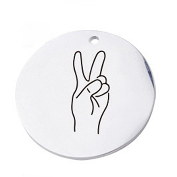 

PandaHall 304 Stainless Steel Pendants, ASL Pendants, Flat Round with Gesture Language, Stainless Steel Color, Victory, 25x2mm, Hole: 2mm...