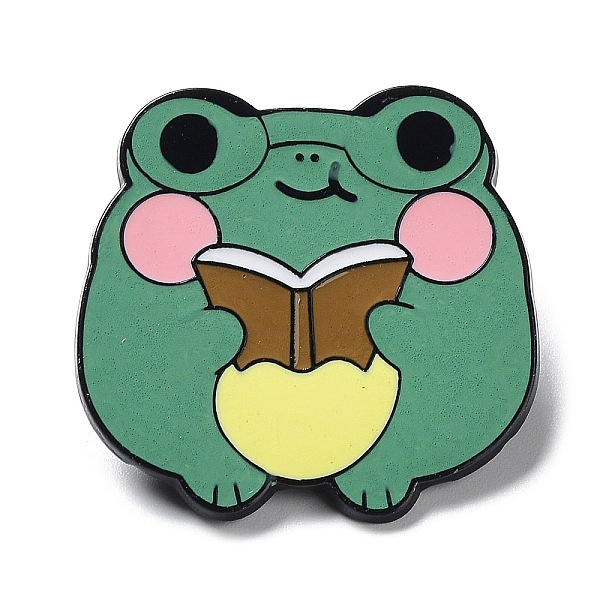 PandaHall Cartoon Frog Enamel Pin, Electrophoresis Black Alloy Brooch for Clothes Backpack, Book, 30.5x31x1.5mm Alloy+Enamel Book