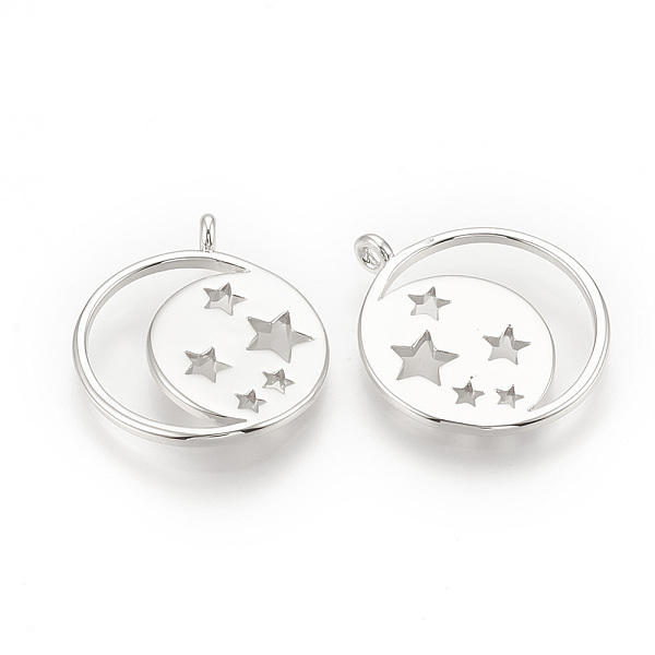 

PandaHall Brass Pendants, Moon with Star, Nickel Free, Real Platinum Plated, 18x15x1mm, Hole: 1mm Brass Moon