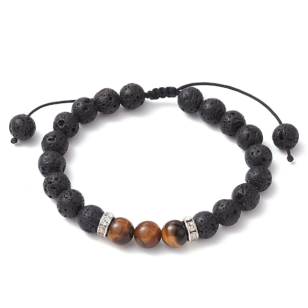

PandaHall Natural Lava Rock & Tiger Eye Braided Bead Bracelets, Adjustable Bracelet with Brass Rhinestone Beaded, Silver, Inner Diameter...