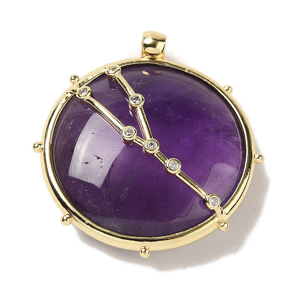 

PandaHall Constellation Natural Amethyst Pendants, Brass Flat Round Charms, Golden, Taurus, 32x30x9mm, Hole: 2mm Amethyst Taurus