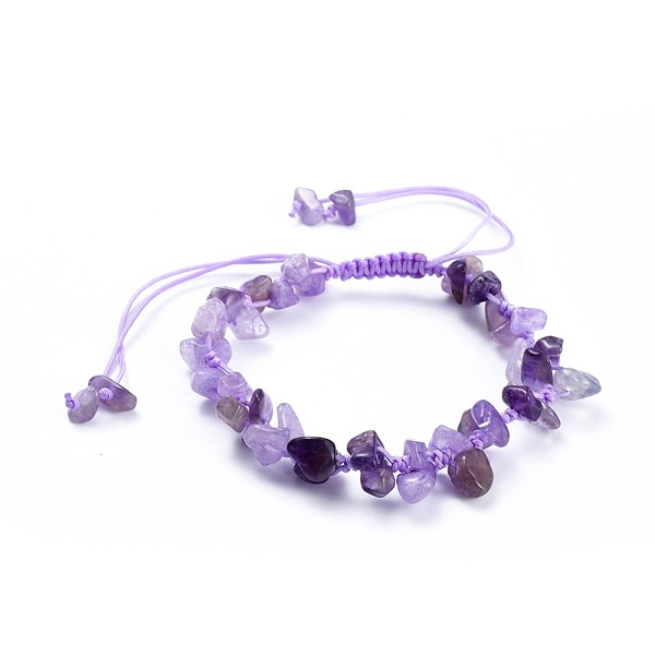 

PandaHall Adjustable Natural Amethyst Chip Beads Braided Bead Bracelets, with Nylon Thread, 1-7/8 inch(4.8cm) Amethyst