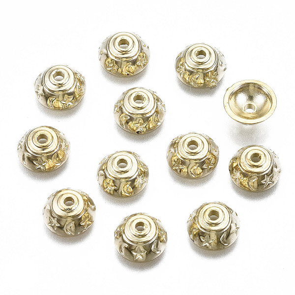 

PandaHall CCB Plastic Bead Caps, Star and Moon, Golden, 8x3.5mm, Hole: 1.5mm, about 6140pcs/500g Plastic