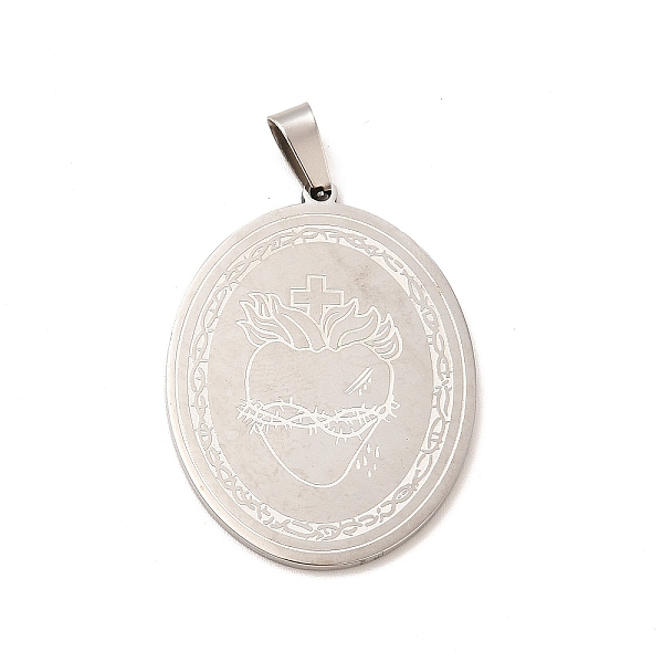 

PandaHall 304 Stainless Steel Pendants, Oval with Heart Charm, Stainless Steel Color, 34x25x1.5mm, Hole: 8x4mm 303 Stainless Steel Oval