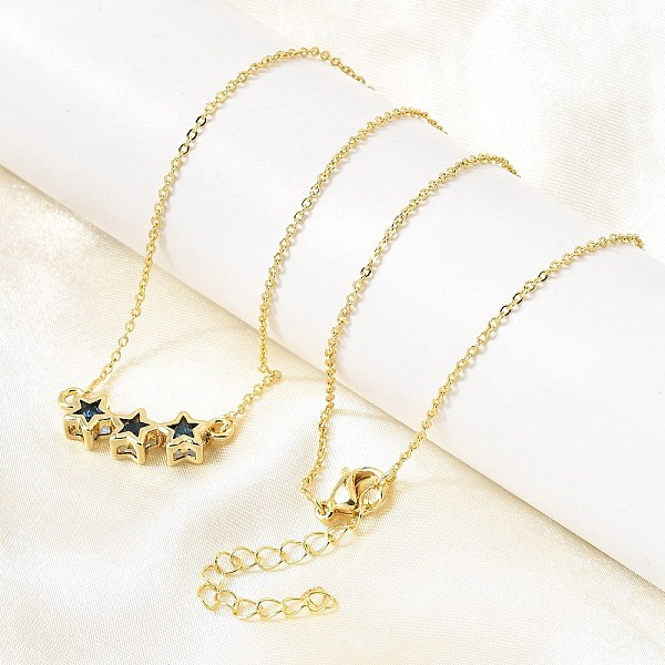 Brass Glass Triple Star Pendant Necklaces