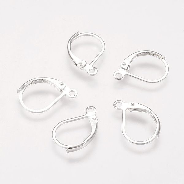 

PandaHall Brass Leverback Earring Findings, with Loop, Nickel Free, Silver Color Plated, 15x10mm, Hole: 1mm Brass Silver
