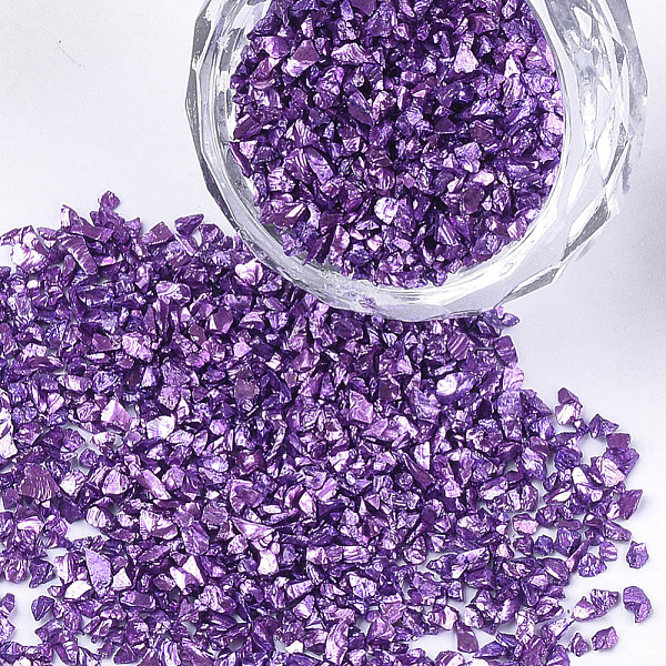 PandaHall Plated Glass Seed Beads, For Nail Art Decoration Accessories, No Hole/Undrilled, Chips, Blue Violet, 2~7x1~5x0.5~2mm, about...