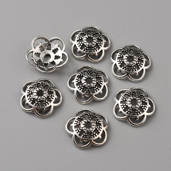 

PandaHall Tibetan Style Alloy Bead Caps, 5-Petal, Flower, Antique Silver, 12x3mm, Hole: 1.5mm Alloy
