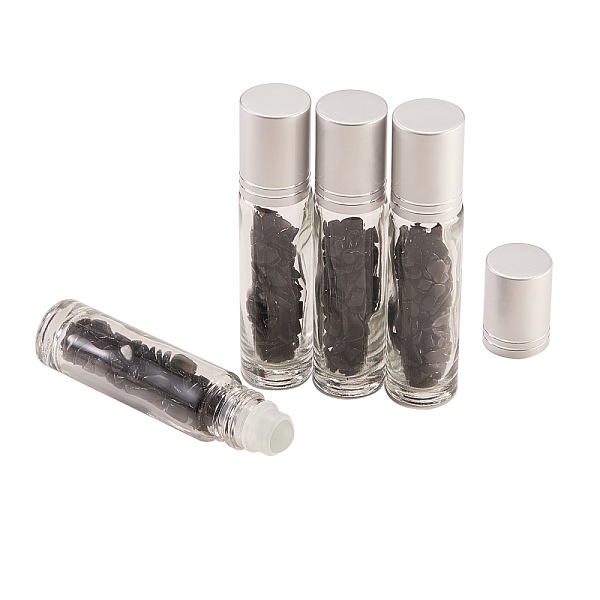 

PandaHall Glass Roller Ball Bottles, Refillable Perfume Bottle, with Natural Obsidian Chip Beads, for Personal Care, 1.9x8.6cm, 4pcs/box...