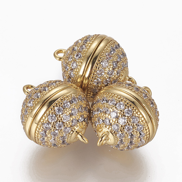 

PandaHall Brass Micro Pave Cubic Zirconia Magnetic Clasps with Loops, Round, Clear, Golden, 16.5x12.5mm, Hole: 1.4mm Brass+Cubic Zirconia...