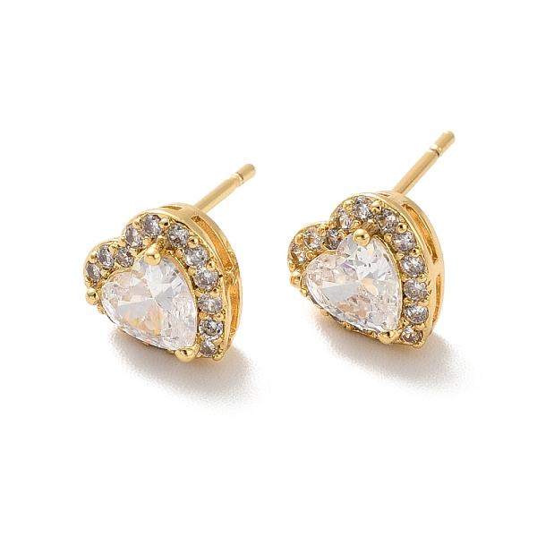 

PandaHall Clear Cubic Zirconia Heart Stud Earrings, Long-Lasting Plated Brass Jewelry for Women, Cadmium Free & Lead Free, Real 18K Gold...