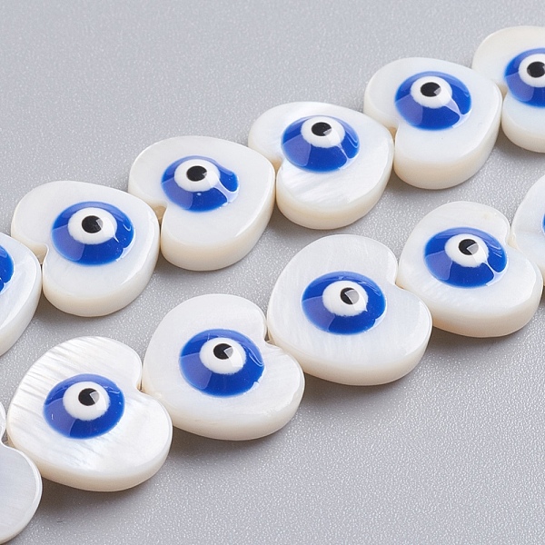 

PandaHall Natural Shell Beads Strands, with Enamel, Heart with Evil Eye, Royal Blue, 11x12x4.5mm, Hole: 0.6mm, about 35pcs/strand, 15.16...