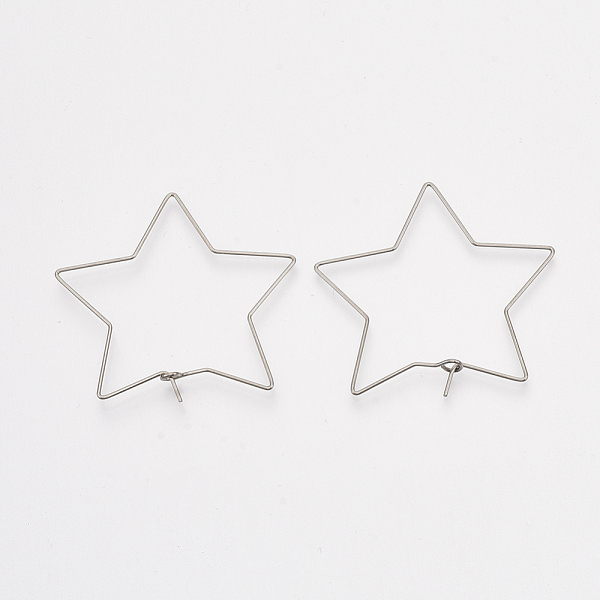 

PandaHall 304 Stainless Steel Hoop Earring Findings, Star, Stainless Steel Color, 38x40x0.7mm, 21 Gauge, Pin: 0.7mm 304 Stainless Steel