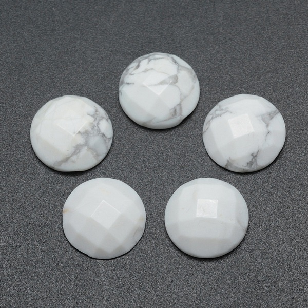 

PandaHall Natural Howlite Cabochons, Faceted, Half Round, 14~14.5x5mm Howlite Half Round