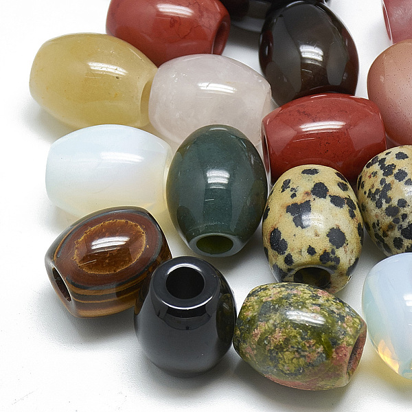 

PandaHall Natural & Synthetic Mixed Stone Beads, Large Hole Beads, Barrel, 17~19x15~16mm, Hole: 5.5mm Mixed Stone Barrel