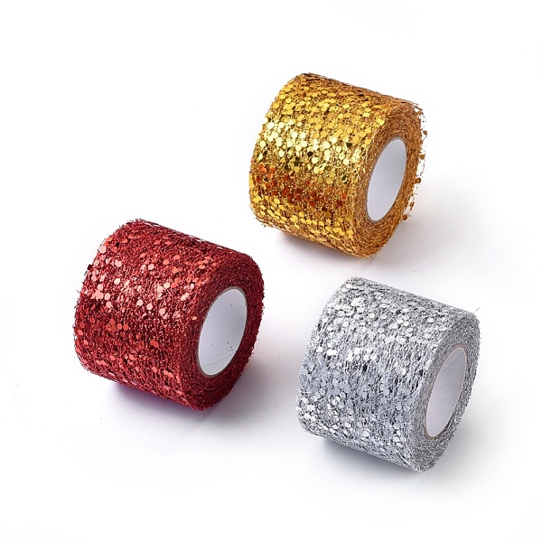 

PandaHall Glitter Sequin Deco Mesh Ribbons, Tulle Fabric, Tulle Roll Spool Fabric For Skirt Making, Mixed Color, 2 inch(5cm), about..., Multicolor