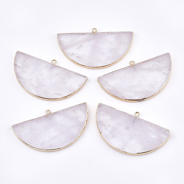 

PandaHall Electroplate Natural Rose Quartz Big Pendants, with Iron Findings, Semicircle, Golden, 34~35x60~62x4~5mm, Hole: 2mm Rose Quartz...