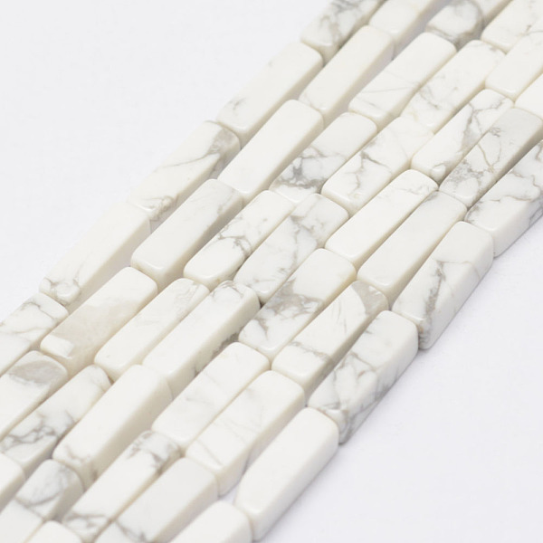 

PandaHall Natural Howlite Beads Strands, Cuboid, 13x5x5mm, Hole: 1mm, about 29pcs/Strand, 15.3 inch(39cm) Howlite Cuboid